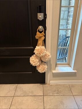 Peach Floral Pom Door Hanger with Burlap Loop